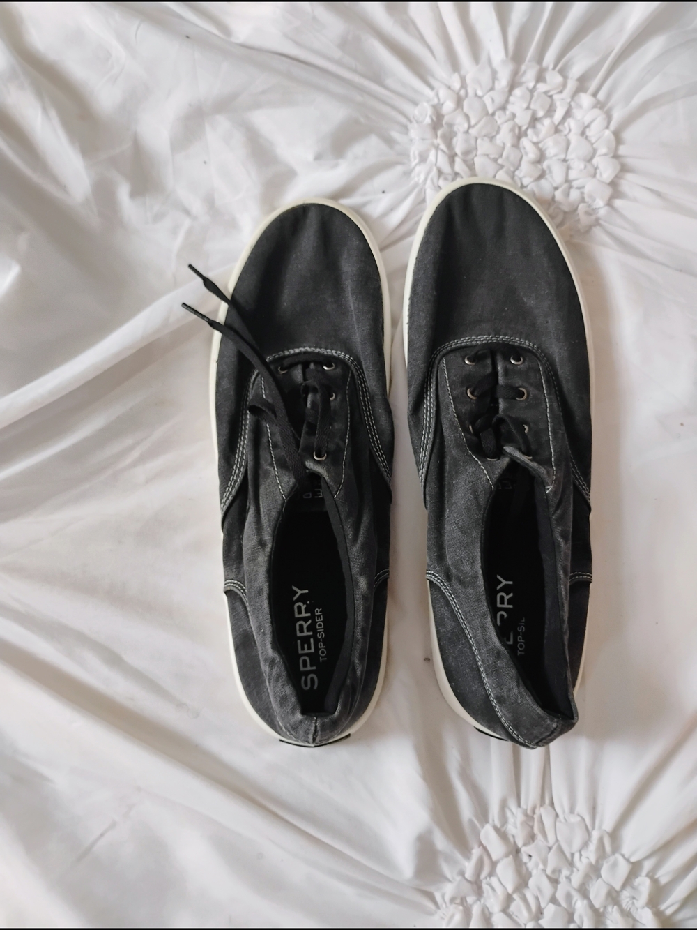 Sperry Black Canvas Low-Top Lace Sneakers with White Soles
